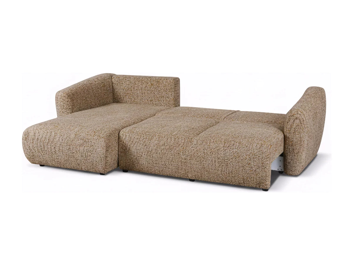 Canapé d'angle Japandi droit convertible avec coffre en tissu chiné beige 255 cm - Santi