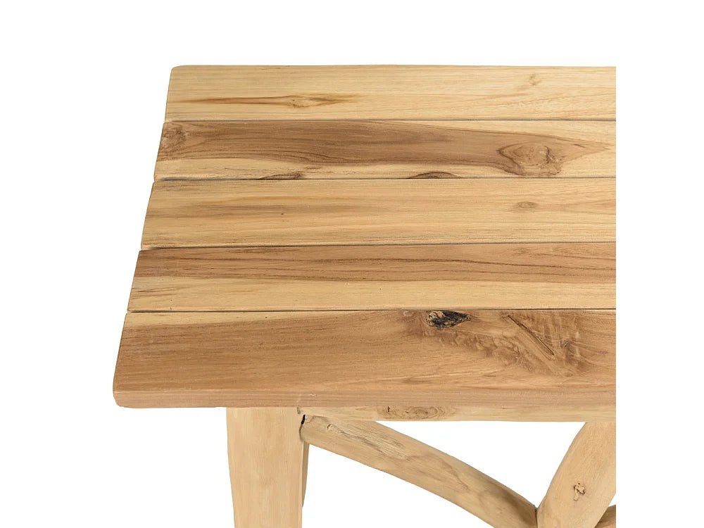 Console Japandi piètement ajouré en bois de teck naturel 120 x 85 cm - Will