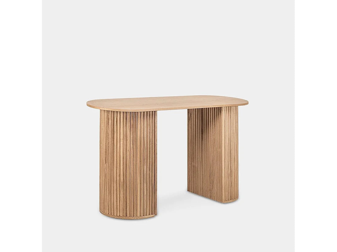 Console Japandi cannelée 2 compartiments cachés en bois de paulownia naturel 110 x 74 cm - Trena