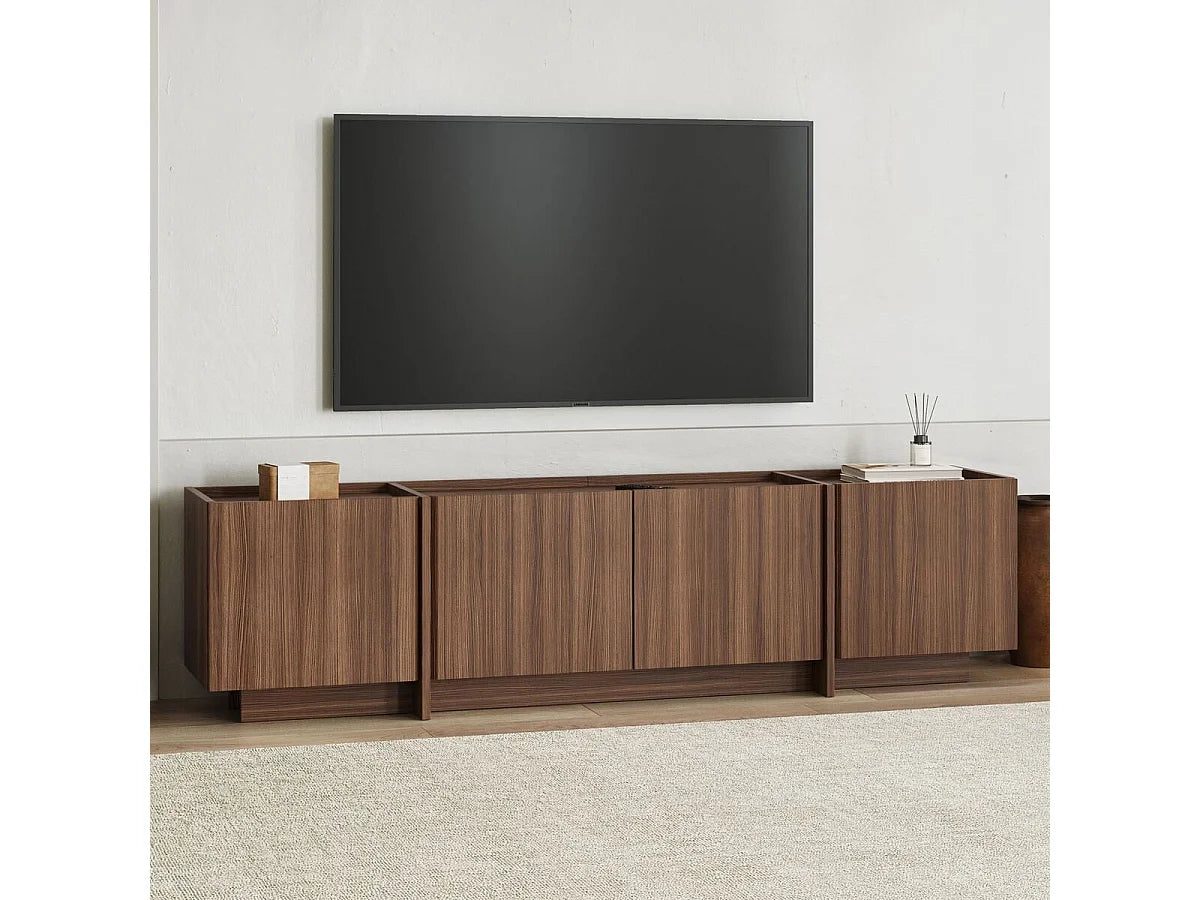 Meuble TV Japandi 4 portes décor noyer 180 x 46 cm - Arven