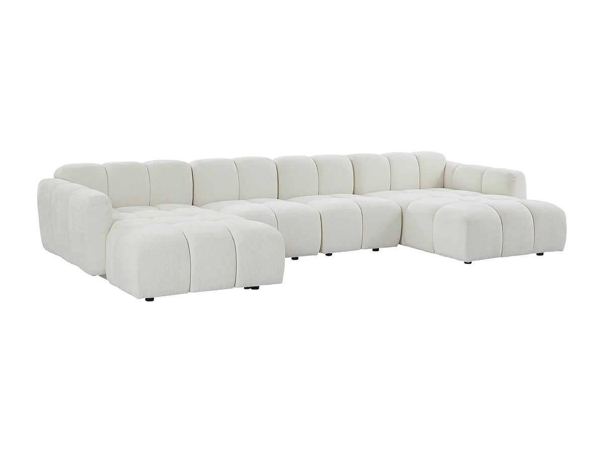 Canapé d'angle Japandi panoramique modulable 7 places en tissu texturé blanc cassé 396 cm - Carlivi