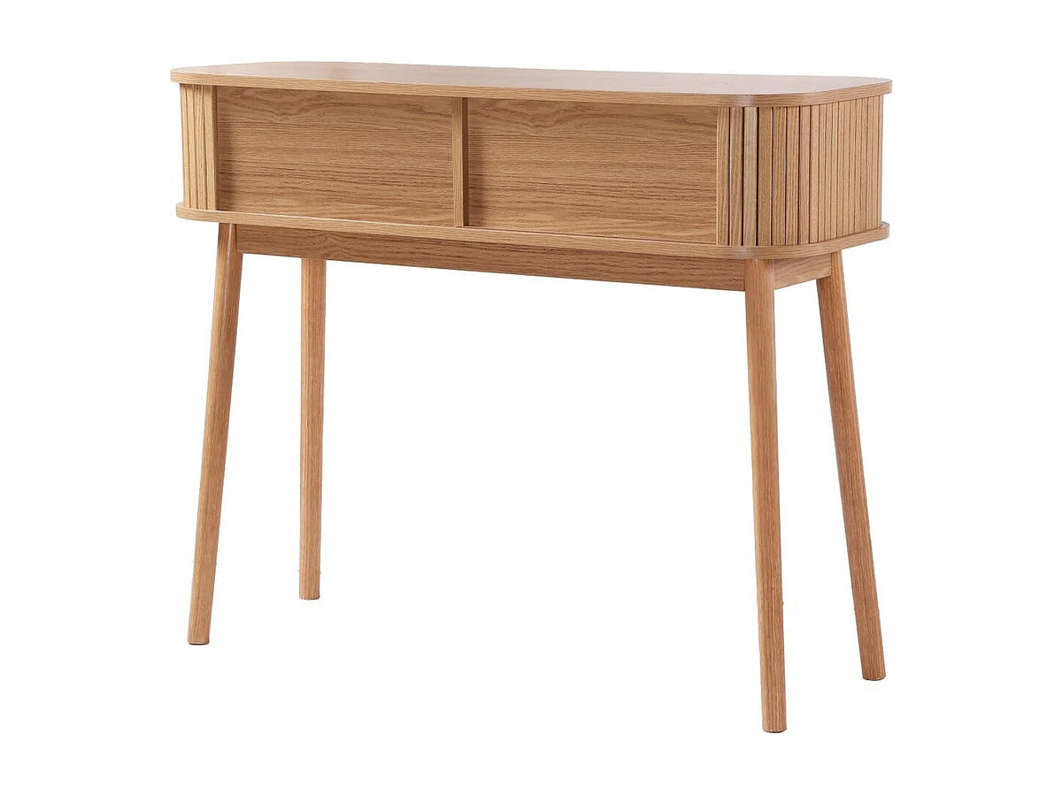 Console Japandi 2 portes coulissantes décor chêne clair et pieds en pin 100 x 81 cm - Ernest