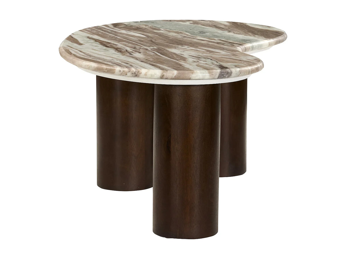 Table basse Japandi organique en marbre beige et bois d'acacia 100 x 55 cm - Dalizay