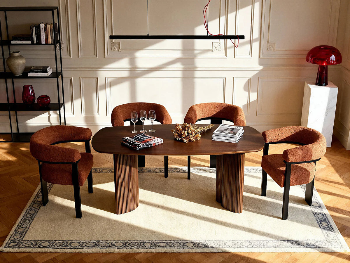 Table à manger Japandi 8 personnes en bois d'acacia naturel foncé 200 x 100 cm - Tamenia