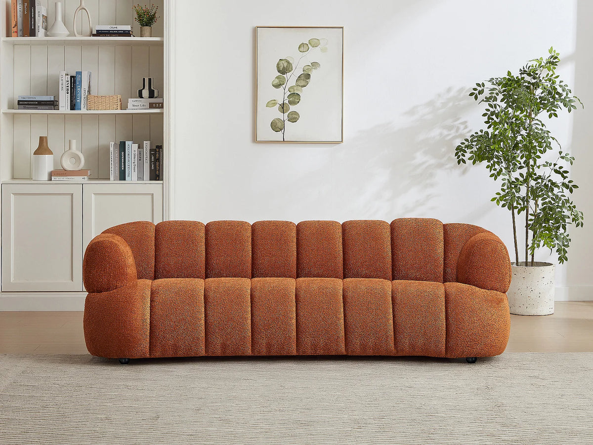 Canapé Japandi 3 places en bouclette terracotta 227 cm - Coliani