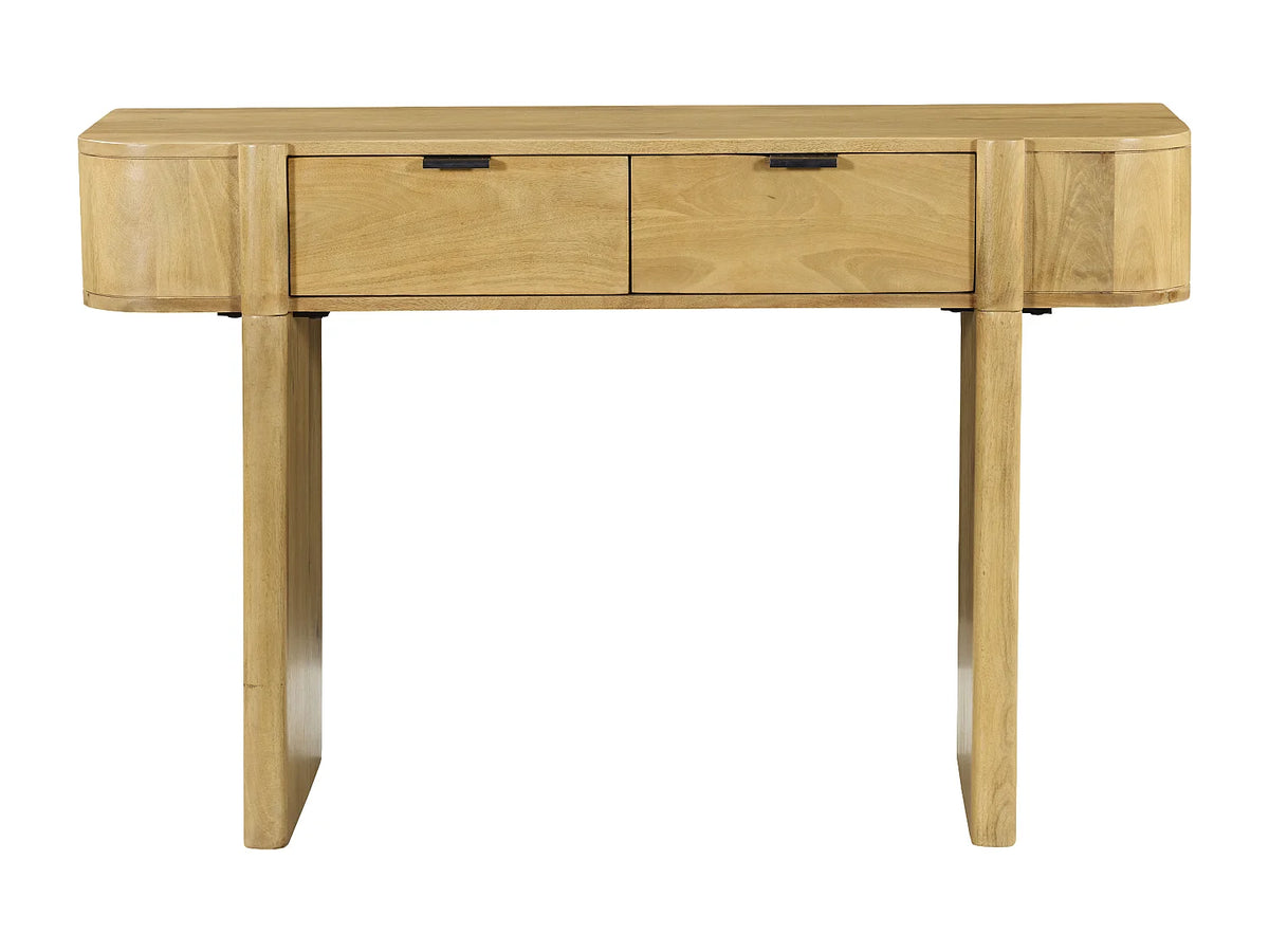 Bureau console Japandi 2 tiroirs en bois de manguier naturel 120 x 76,5 cm - Melyran