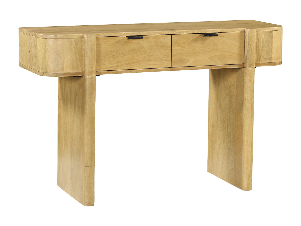 Bureau console Japandi 2 tiroirs en bois de manguier naturel 120 x 76,5 cm - Melyran