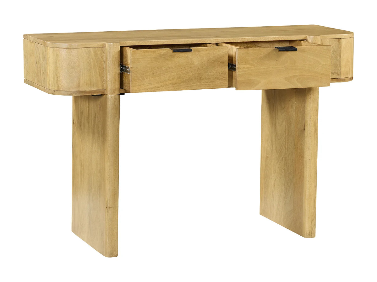 Bureau console Japandi 2 tiroirs en bois de manguier naturel 120 x 76,5 cm - Melyran