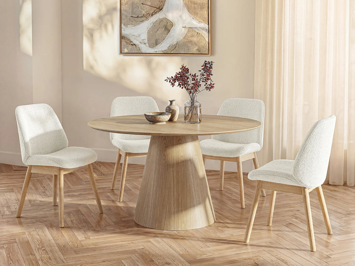 Table à manger ronde Japandi 4 personnes placage frêne naturel clair Ø 120 cm - Antaliza