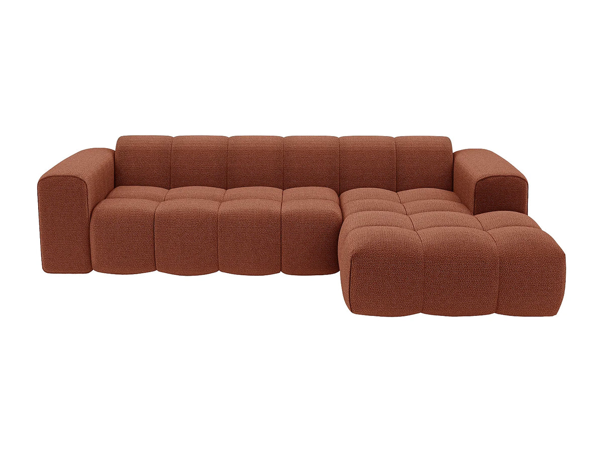 Canapé d'angle Japandi droit 4 places en tissu chenille terracotta 284 cm - Caleso