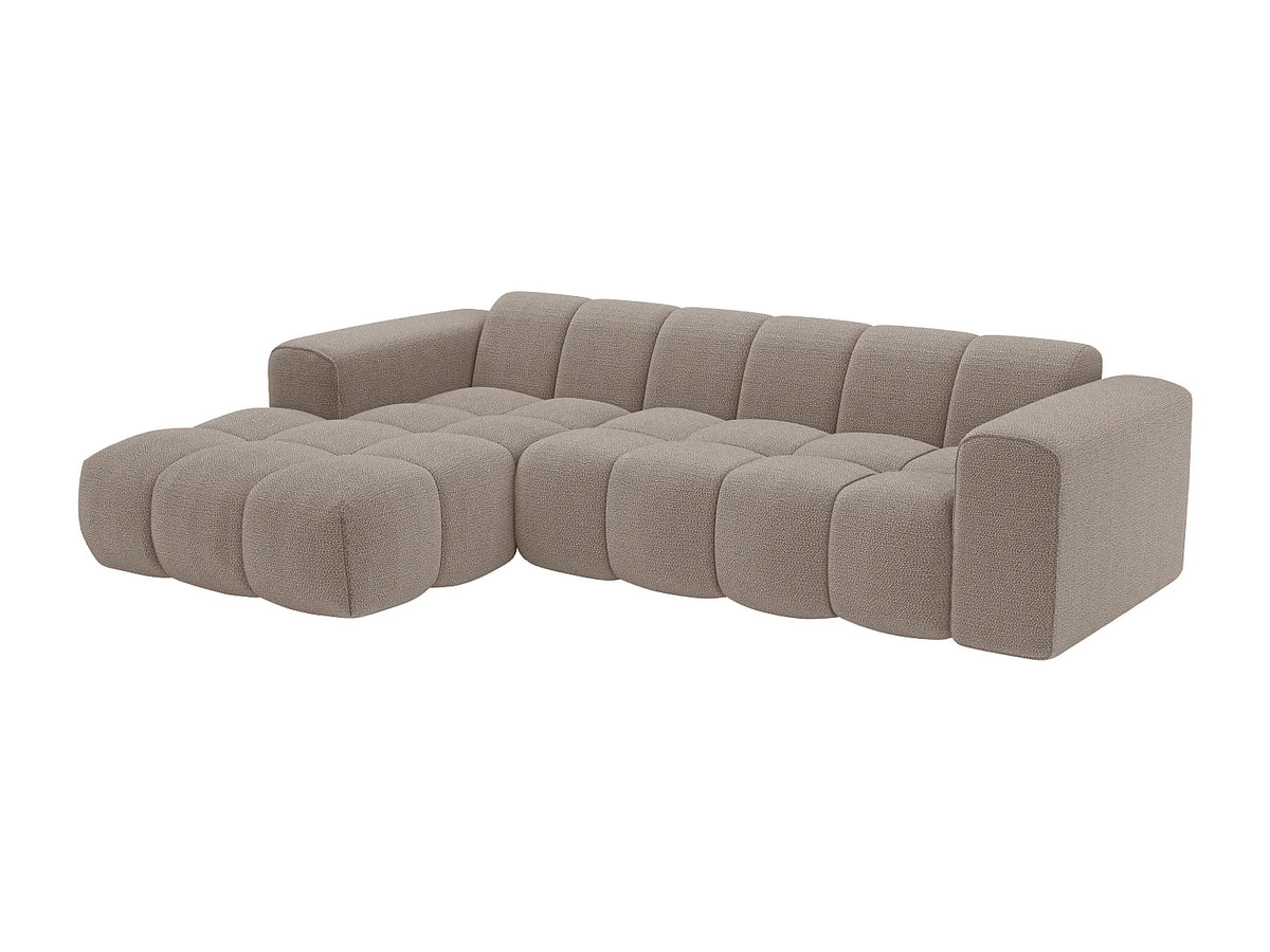 Canapé d'angle Japandi gauche 4 places en tissu chenille taupe 284 cm - Caleso