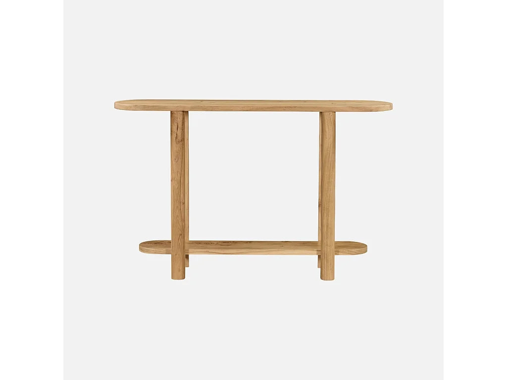 Console Japandi ovale 2 niveaux en bois d'acacia naturel 120 x 75 cm - Sana