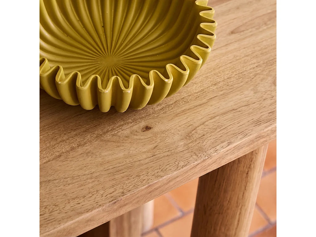 Console Japandi ovale 2 niveaux en bois d'acacia naturel 120 x 75 cm - Sana