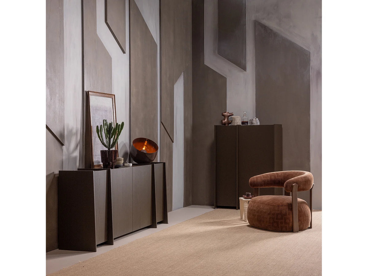 Fauteuil Japandi lounge en tissu structuré marron - Foon