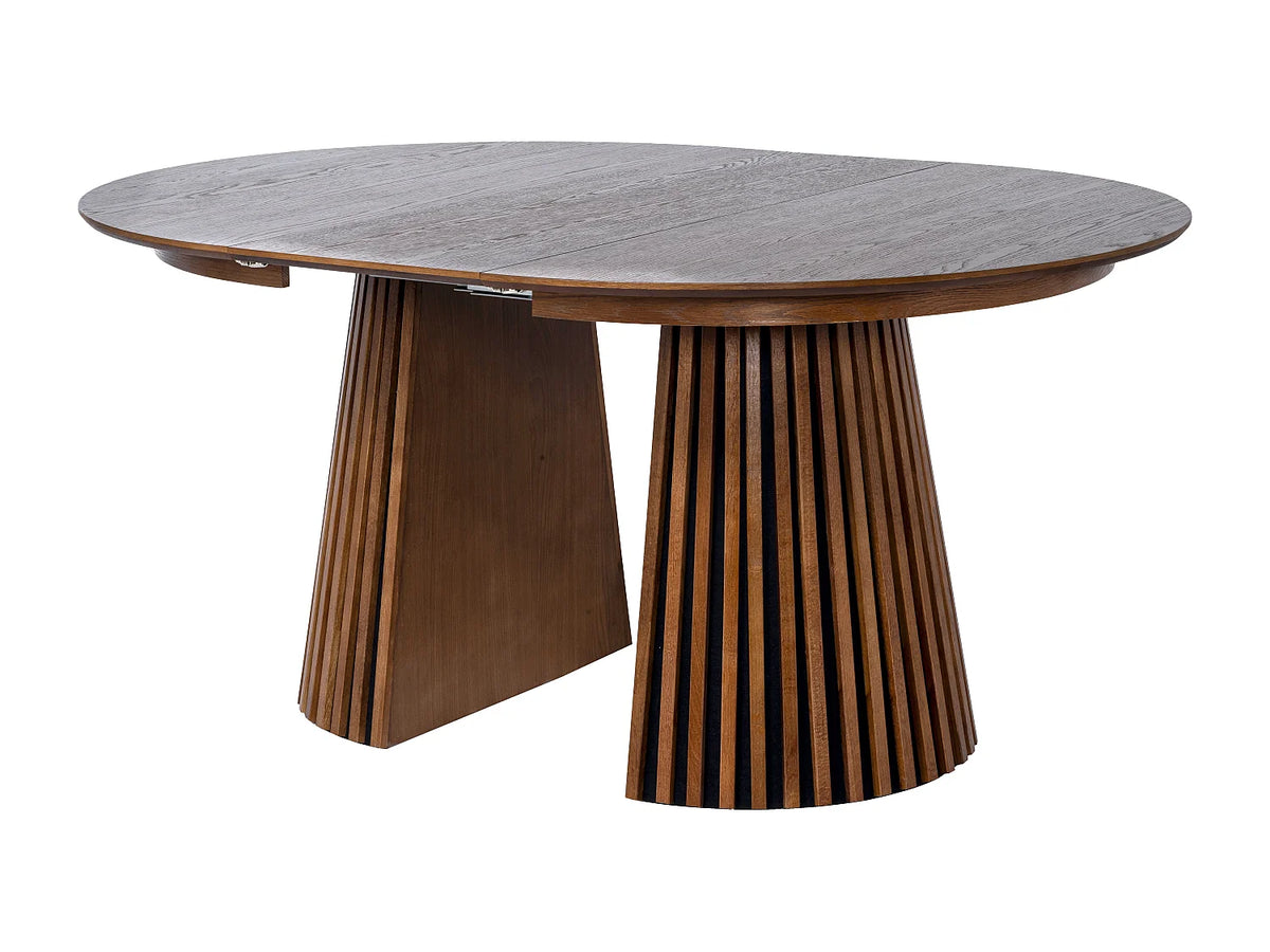 Table à manger ronde Japandi extensible 4 à 8 personnes placage chêne foncé Ø 120 cm - Carmiza