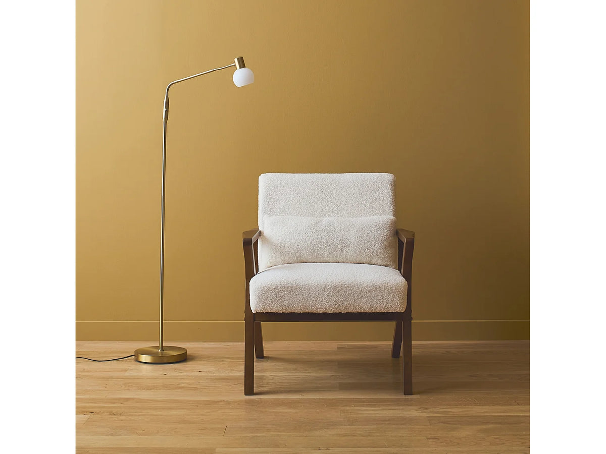 Fauteuil Japandi en bois d'hévéa et bouclette crème - Antoine