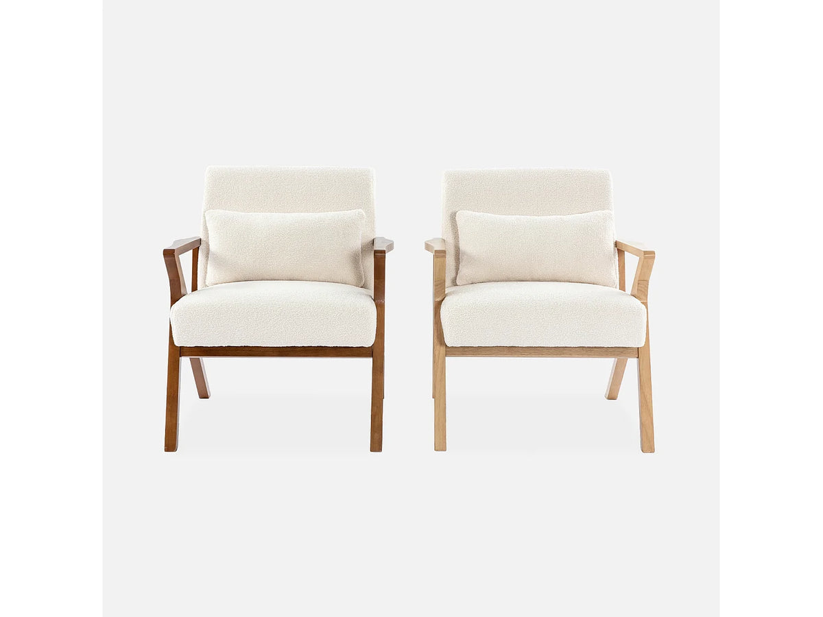 Fauteuil Japandi en bois d'hévéa et bouclette crème - Antoine