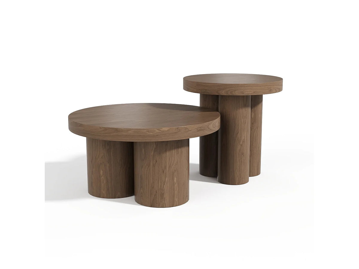Table basse Japandi ronde en contreplaqué noyer clair Ø 70 cm - Nari