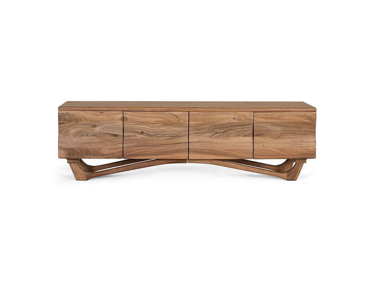 Meuble TV Japandi 4 portes en bois d'acacia 170 x 50 cm