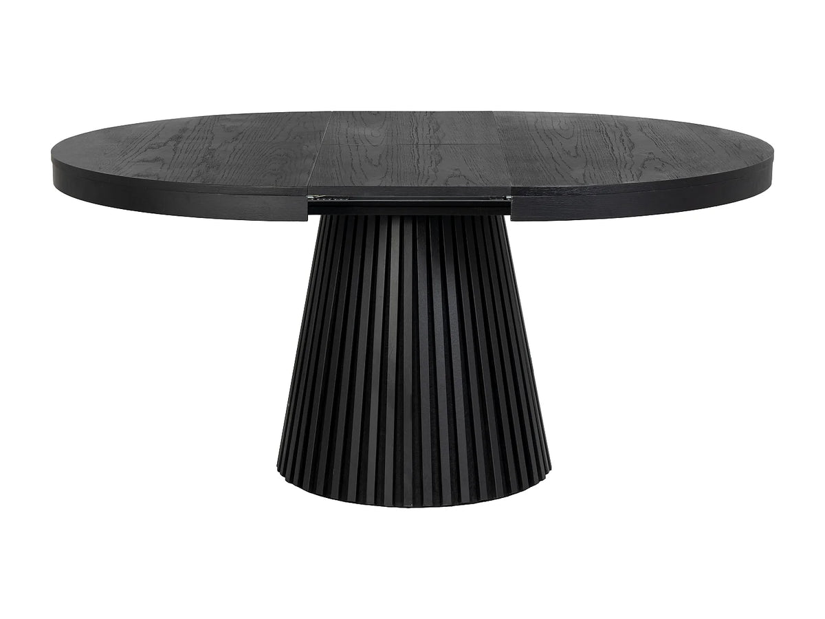 Table à manger ronde Japandi extensible 4 à 6 personnes placage chêne noir Ø 120 cm - Carmiza
