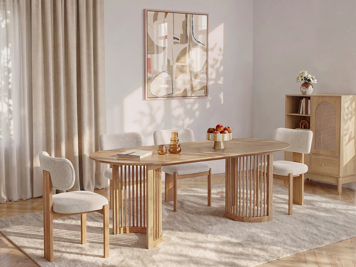 Table à manger ovale Japandi 8 personnes placage chêne et hévéa naturel 220 x 100 cm - Neliram
