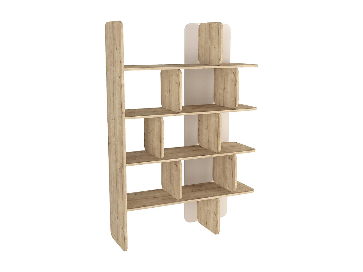Étagère murale Japandi 4 tablettes naturel clair et beige 121,8 x 180 cm - Minalva