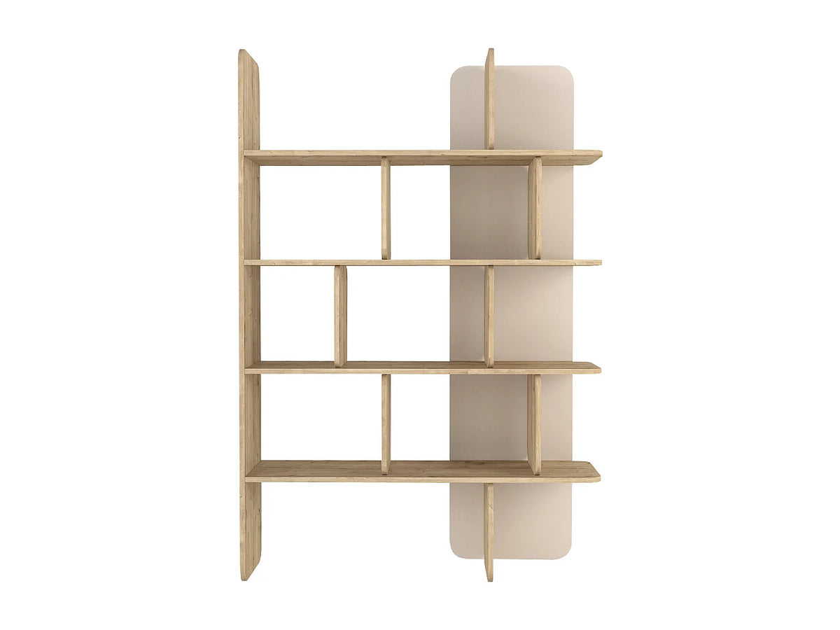 Étagère murale Japandi 4 tablettes naturel clair et beige 121,8 x 180 cm - Minalva