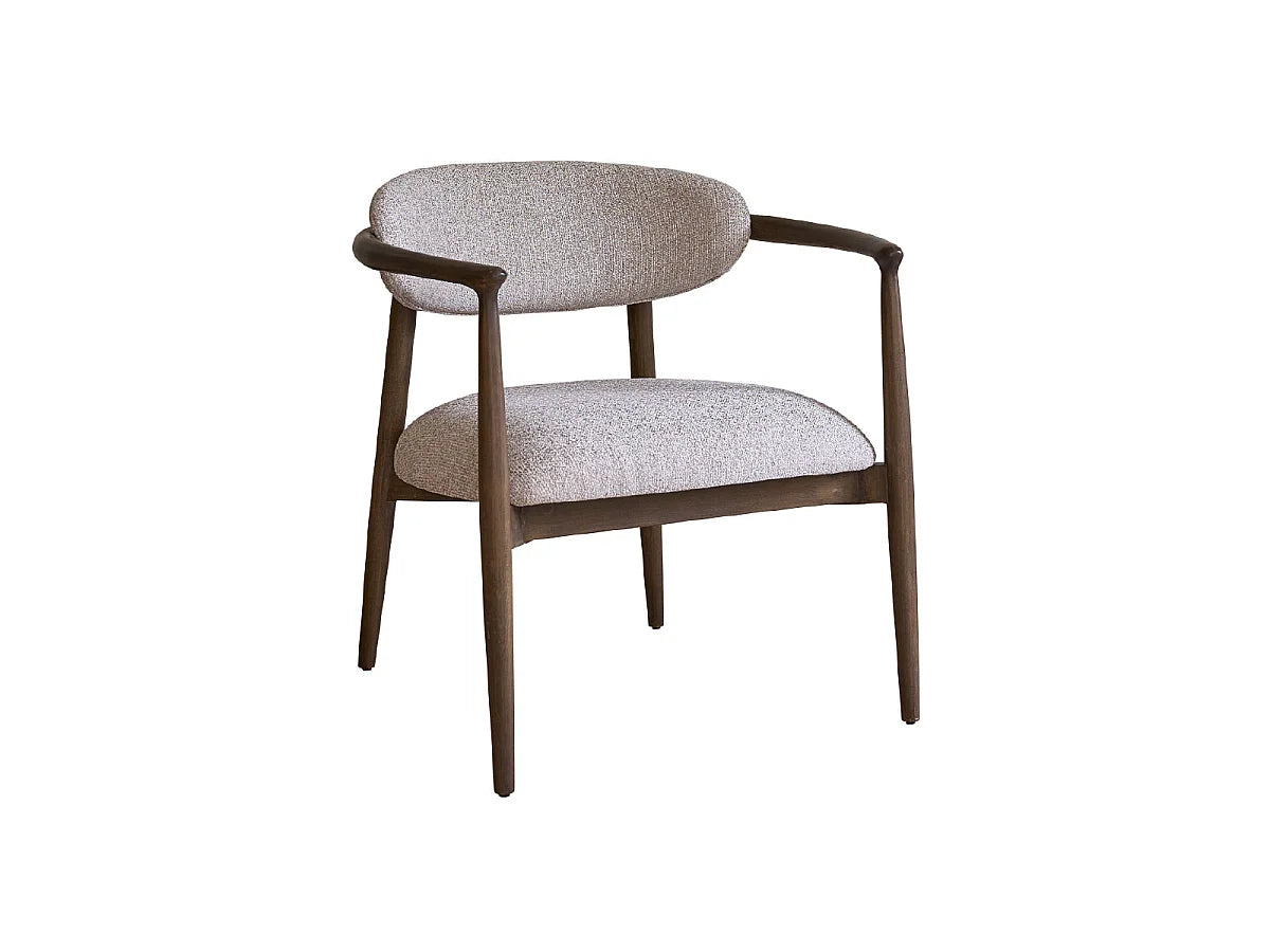 Fauteuil Japandi en bois de hêtre et tissu texturé beige chiné - Côme