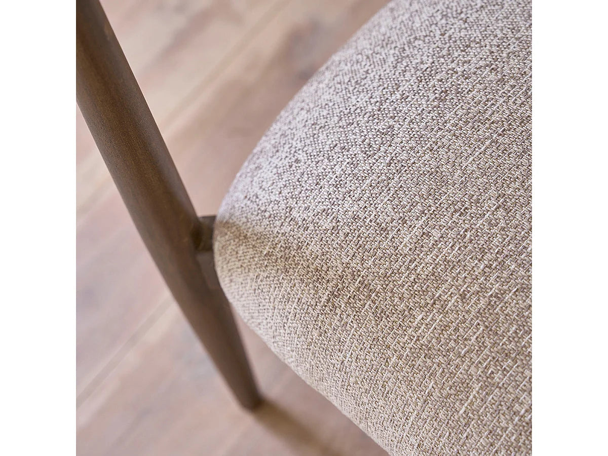 Fauteuil Japandi en bois de hêtre et tissu texturé beige chiné - Côme