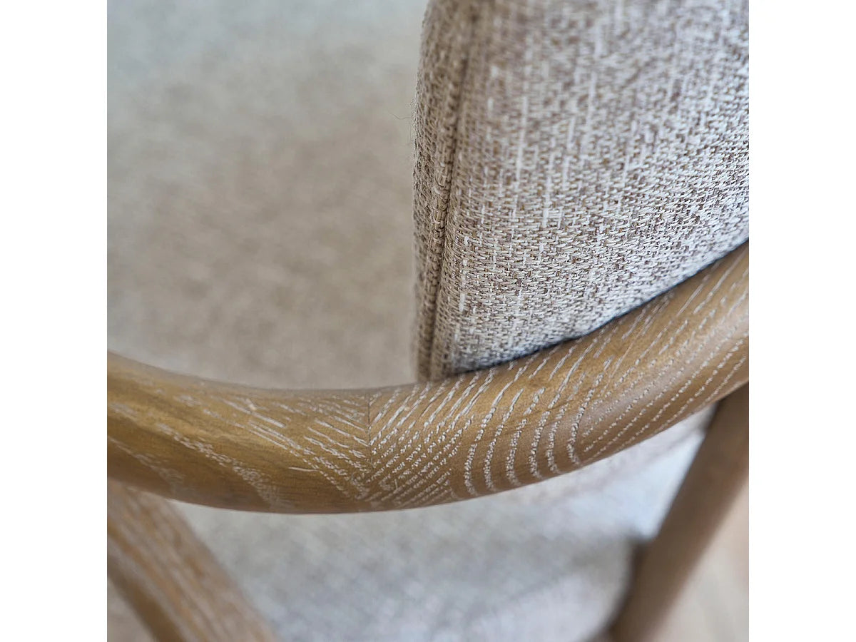 Fauteuil Japandi en bois de chêne massif et tissu texturé beige chiné - Eugène