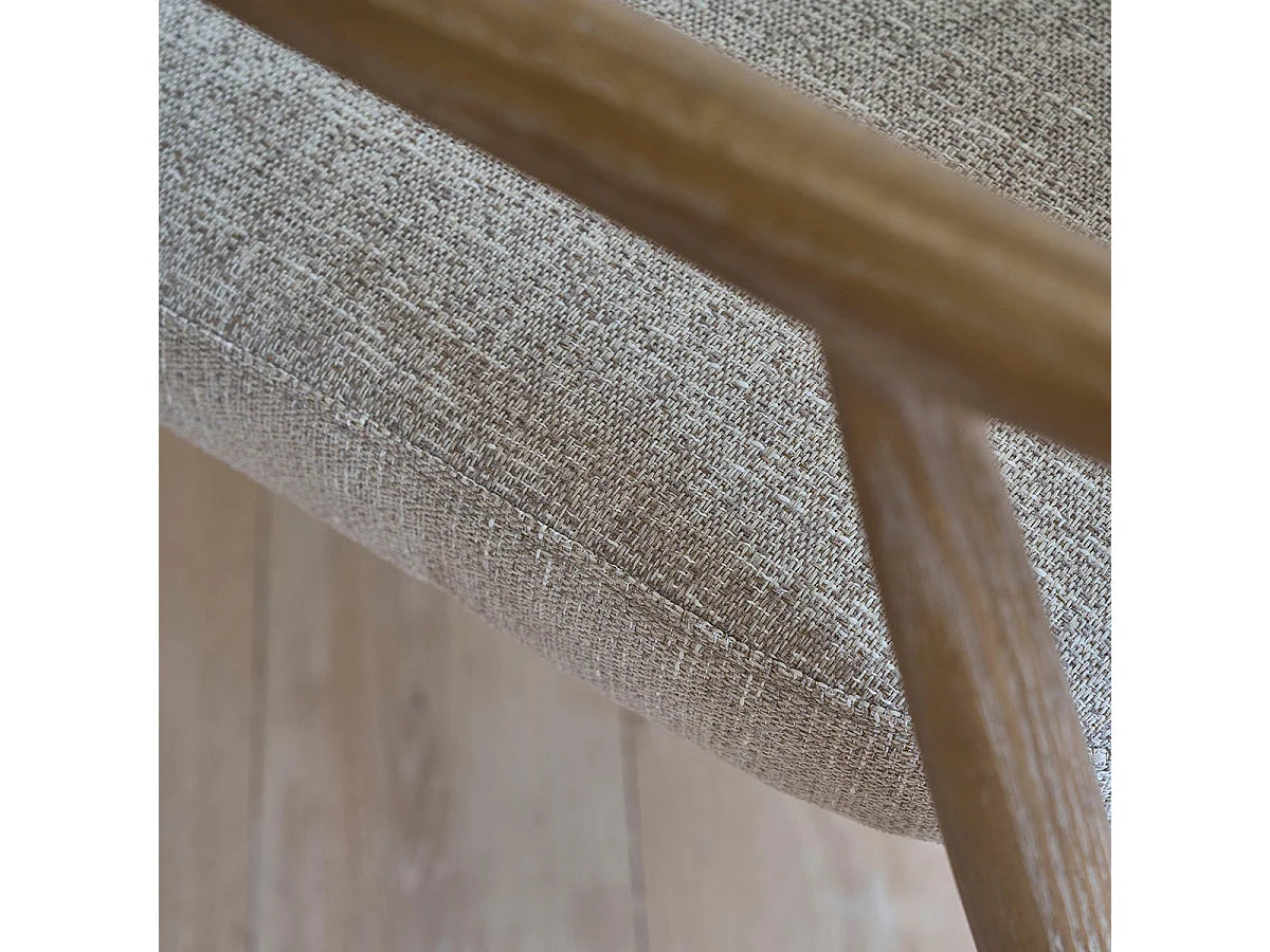 Fauteuil Japandi en bois de chêne massif et tissu texturé beige chiné - Eugène