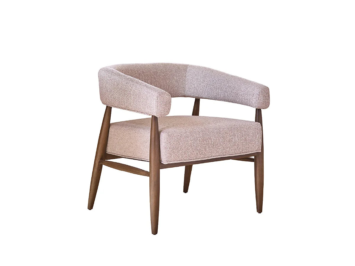 Fauteuil Japandi en bois de hêtre massif et tissu chiné beige - Éloi