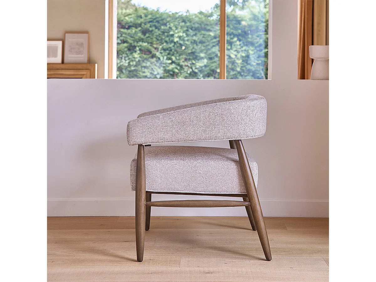 Fauteuil Japandi en bois de hêtre massif et tissu chiné beige - Éloi
