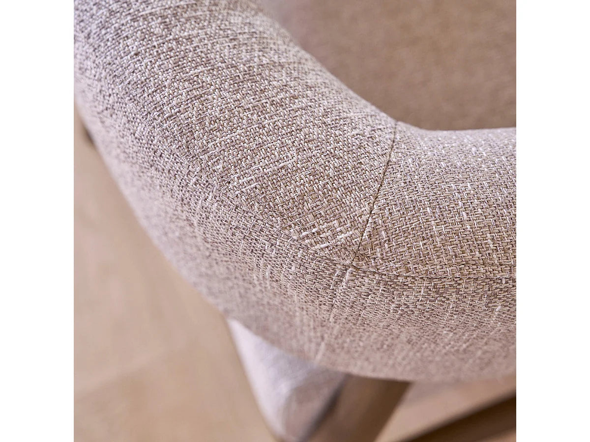 Fauteuil Japandi en bois de hêtre massif et tissu chiné beige - Éloi