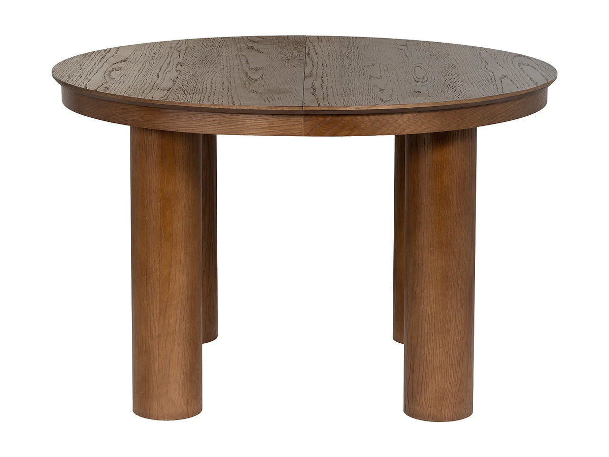 Table à manger ronde Japandi extensible 4 à 8 personnes placage chêne foncé Ø 120 cm - Elitaro