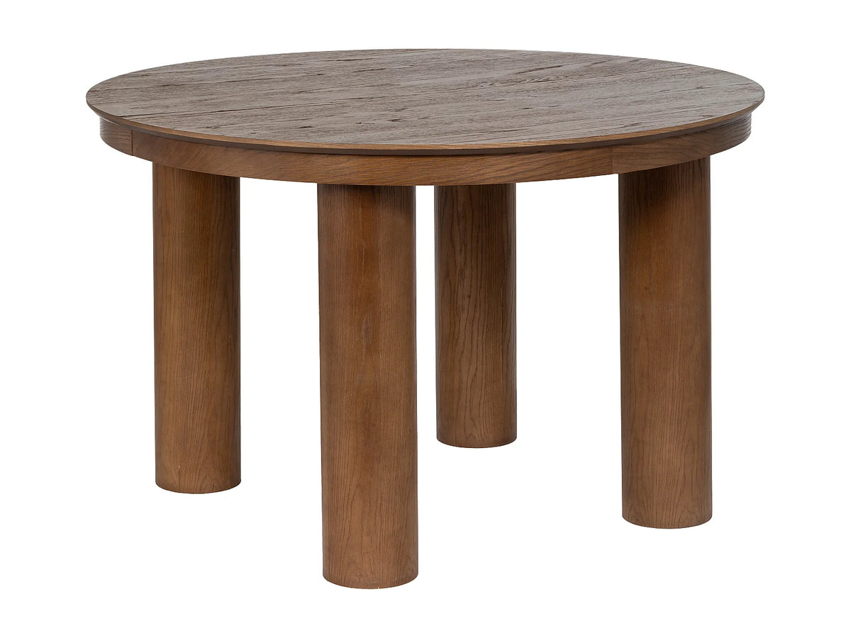Table à manger ronde Japandi extensible 4 à 8 personnes placage chêne foncé Ø 120 cm - Elitaro