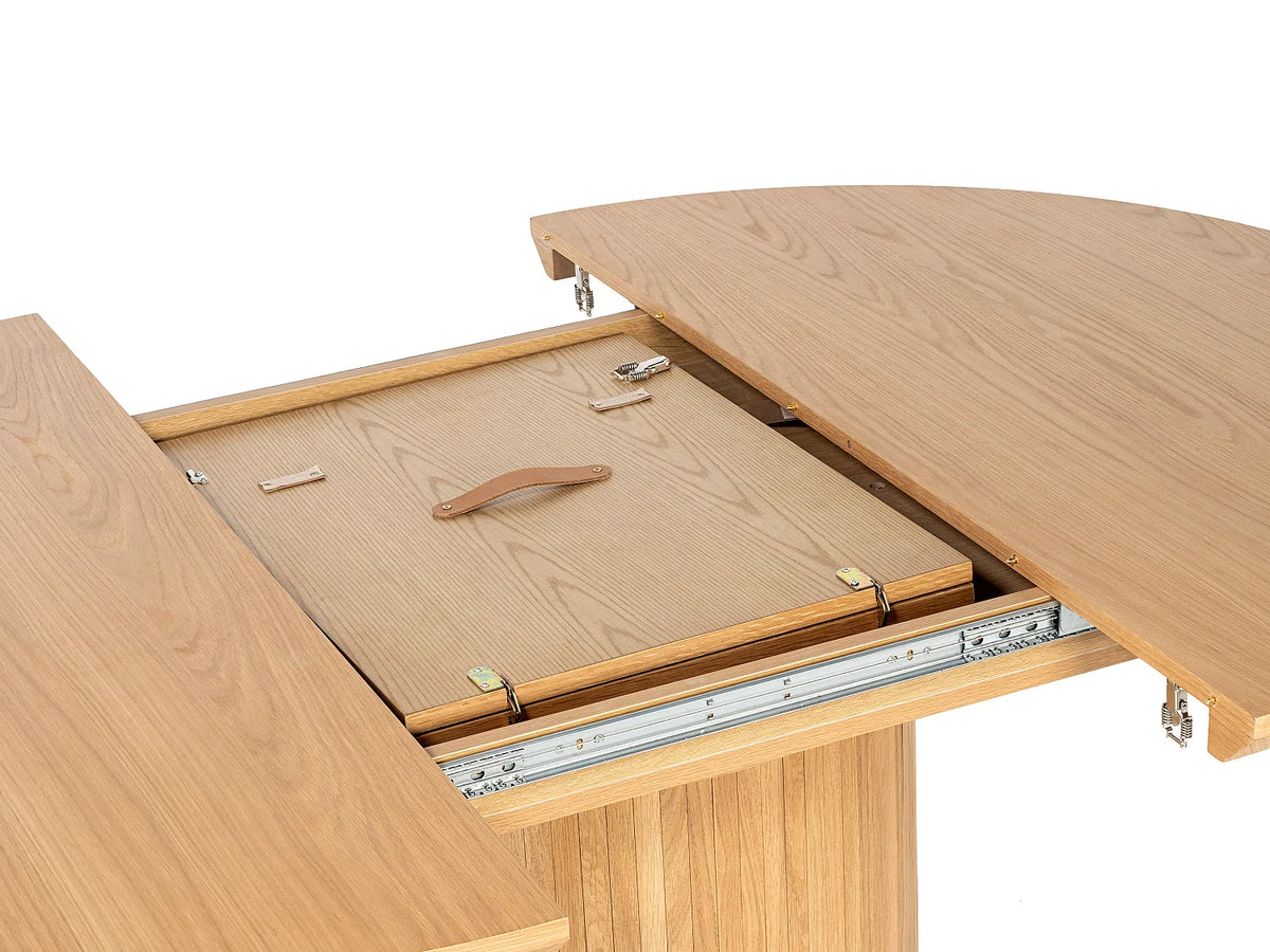 Table à manger ronde Japandi extensible 4 à 6 personnes placage chêne clair Ø 130 cm - Mayeza