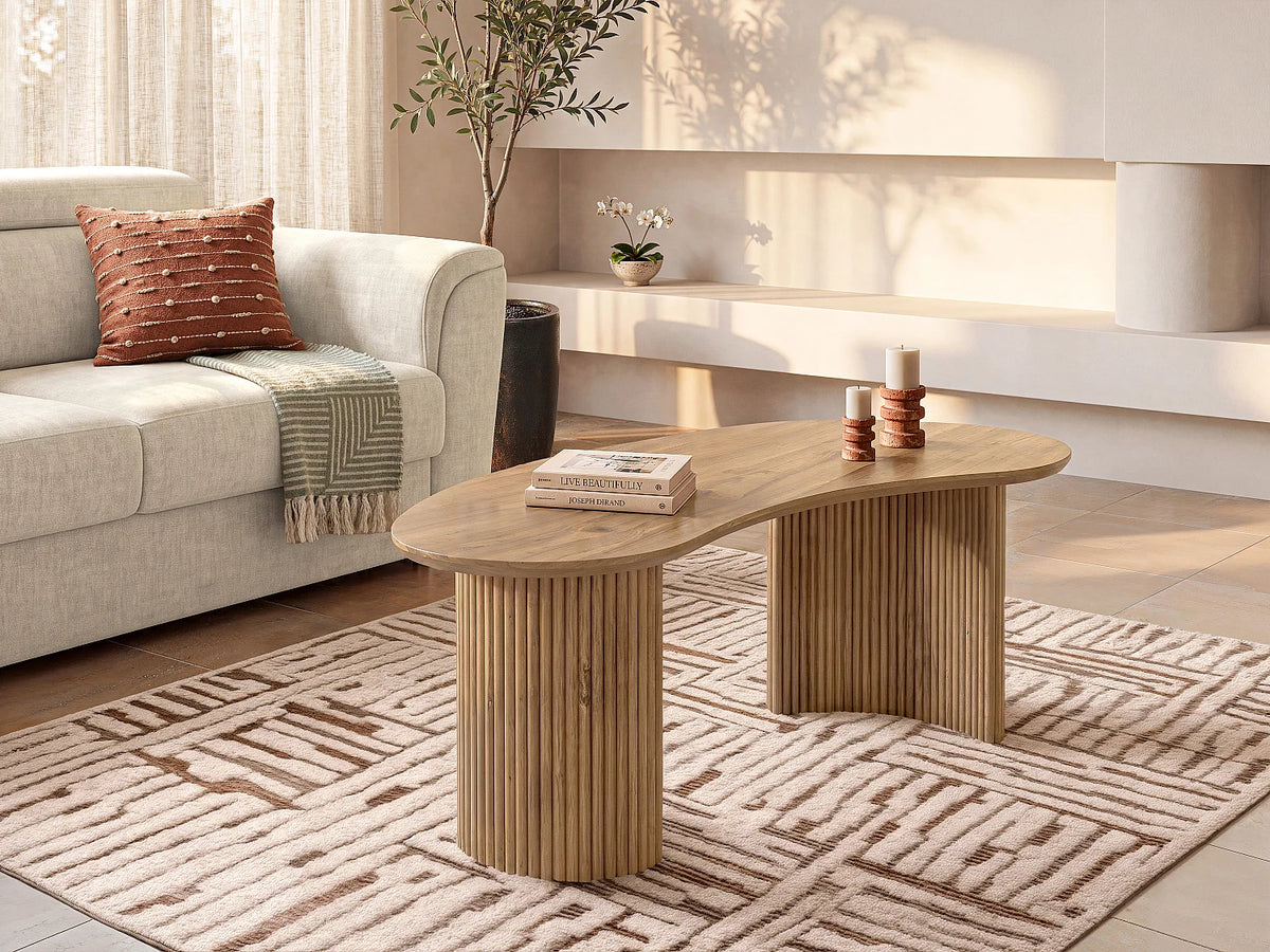 Table basse Japandi organique en bois de manguier naturel clair 120 x 70 cm - Tamenia