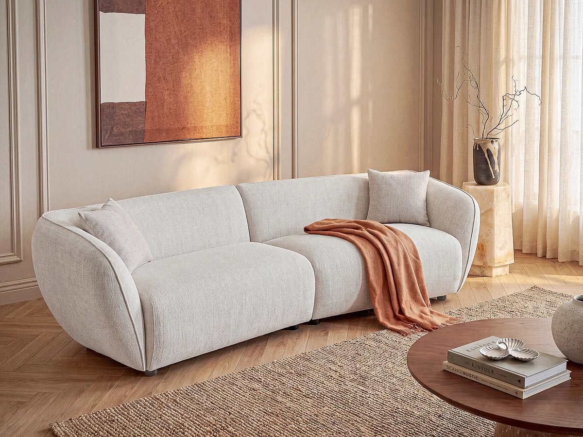 Canapé Japandi 4 places en tissu chiné beige 248 cm - Lucamo