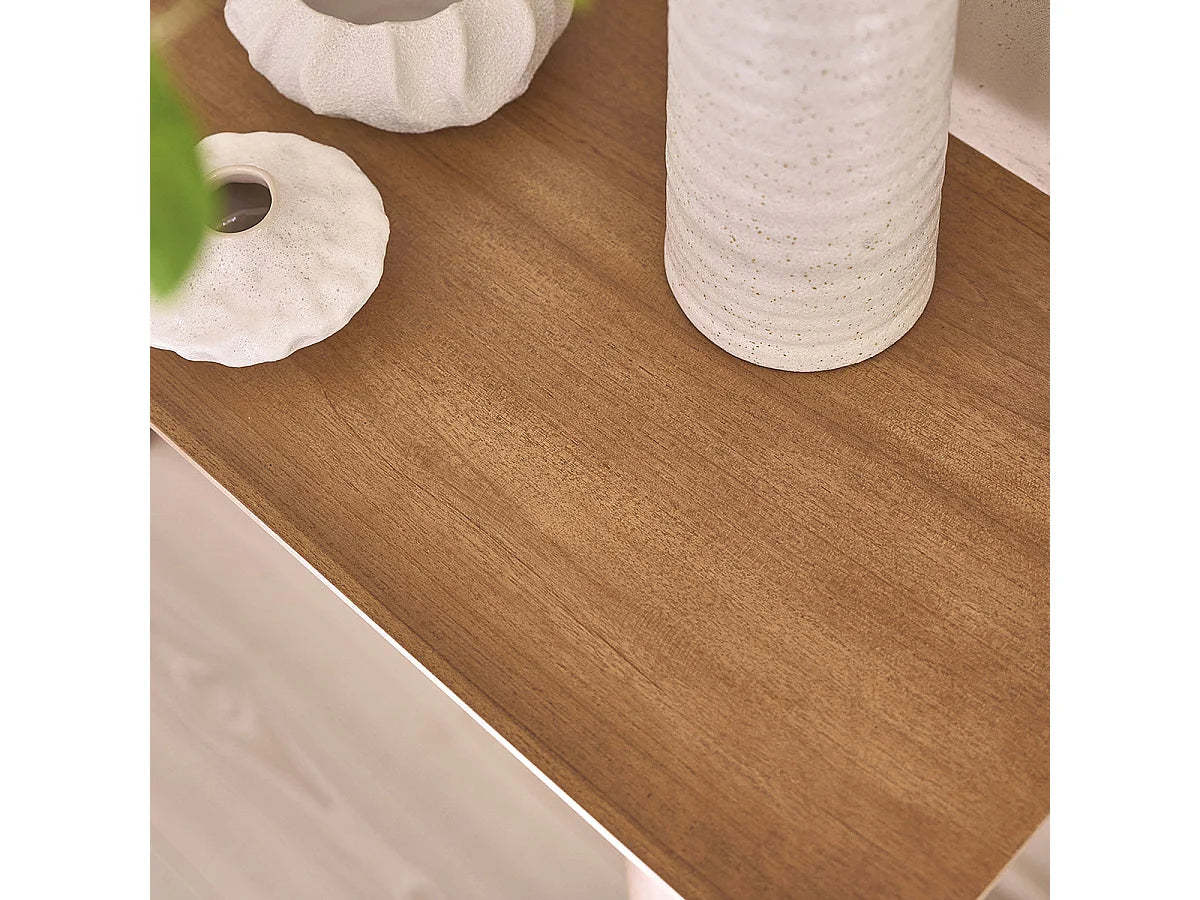 Console Japandi pieds galbés en teck massif naturel 120 x 75 cm - Calma