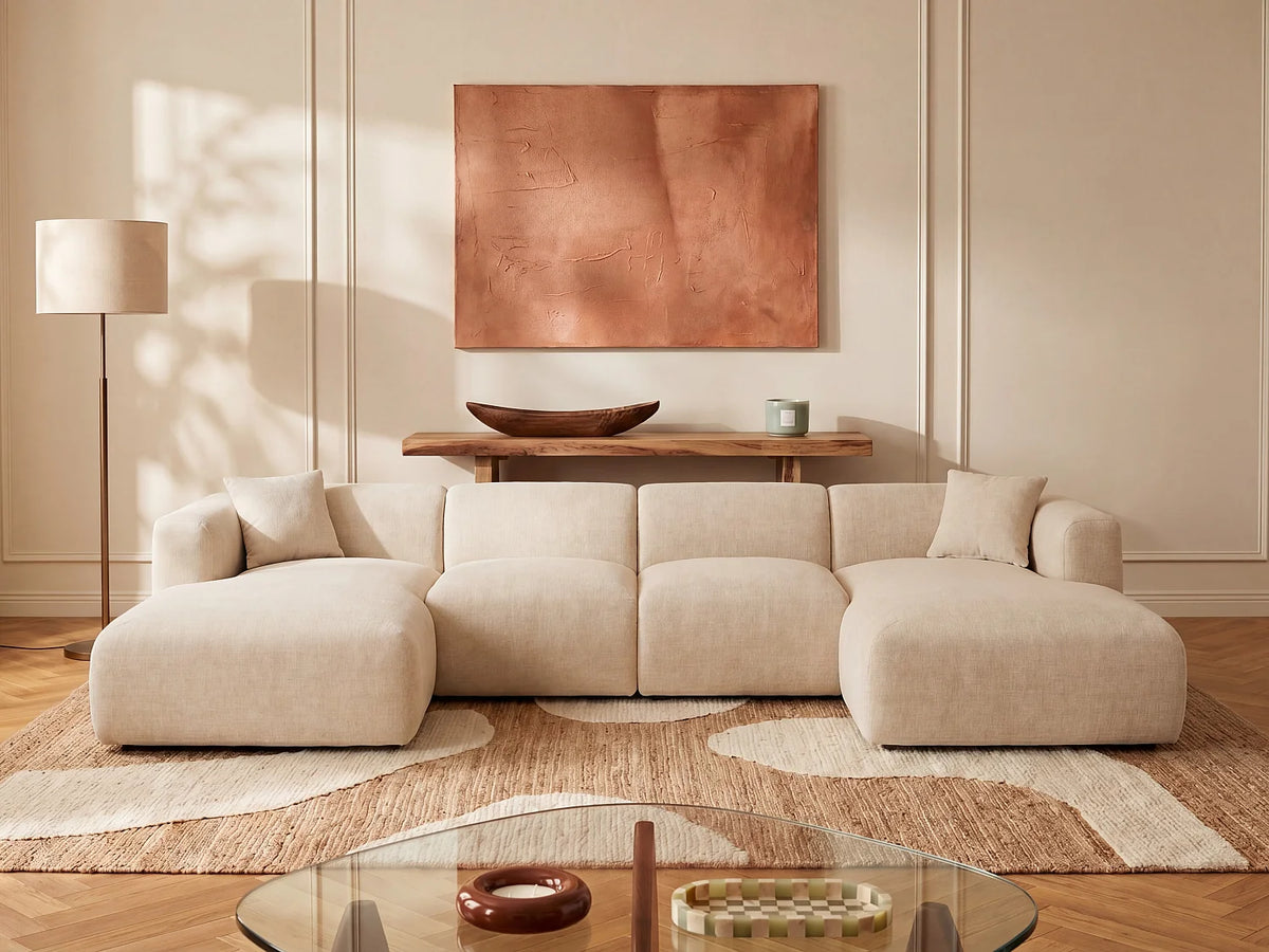 Fauteuil Japandi modulable en tissu beige - Pogni