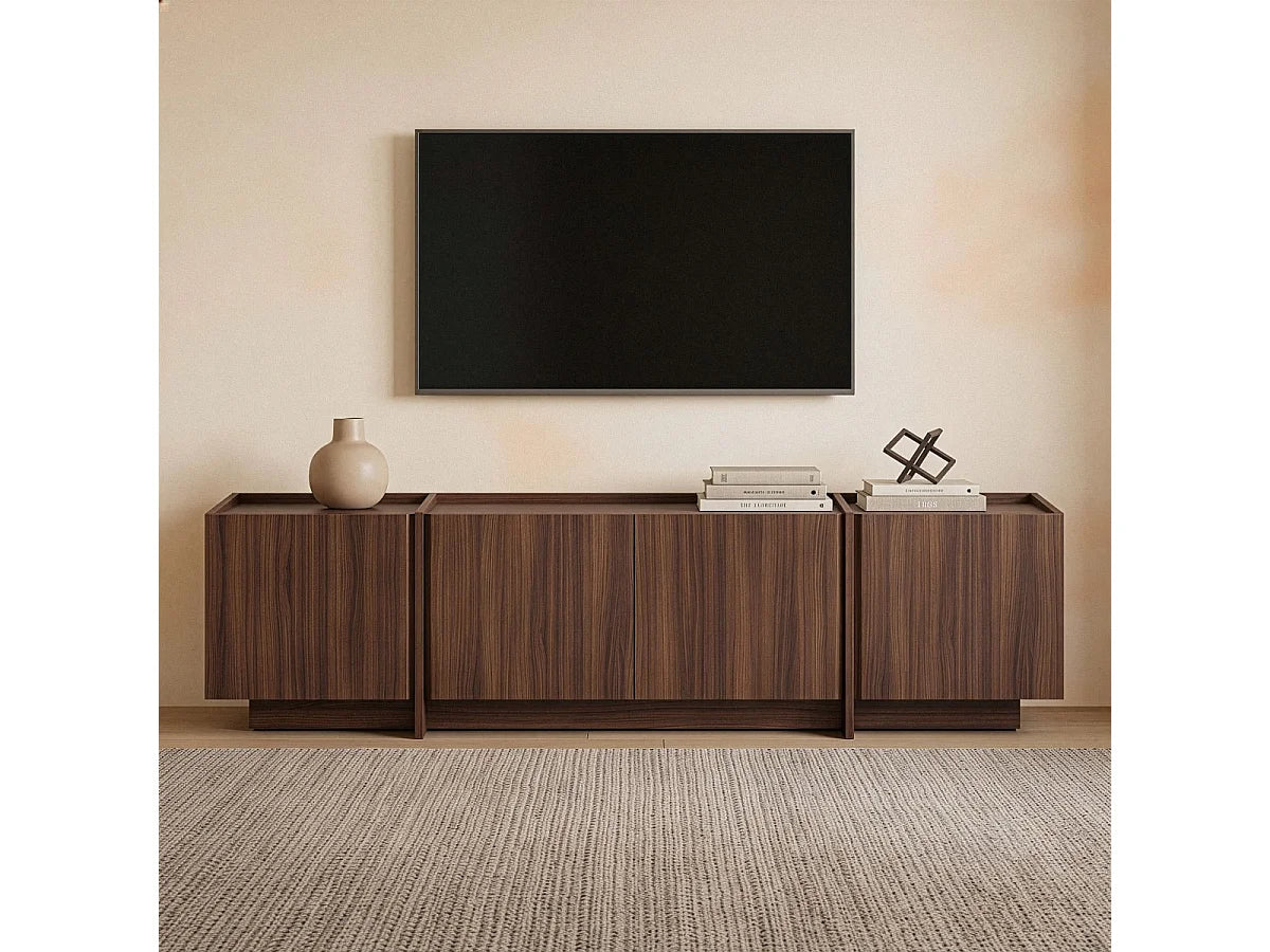 Meuble TV Japandi 4 portes décor noyer 180 x 46 cm - Arven