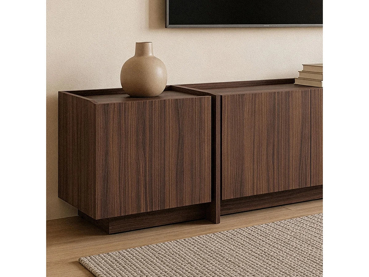 Meuble TV Japandi 4 portes décor noyer 180 x 46 cm - Arven