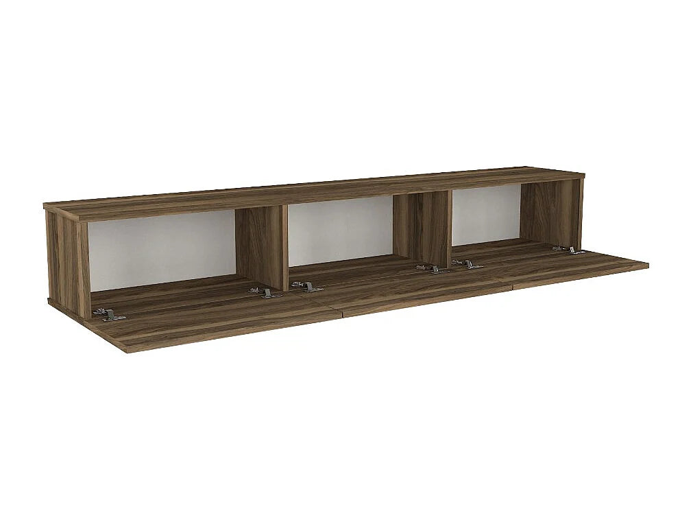 Meuble TV Japandi suspendu 3 portes effet bois naturel foncé 180 x 29,5 cm - Vikila