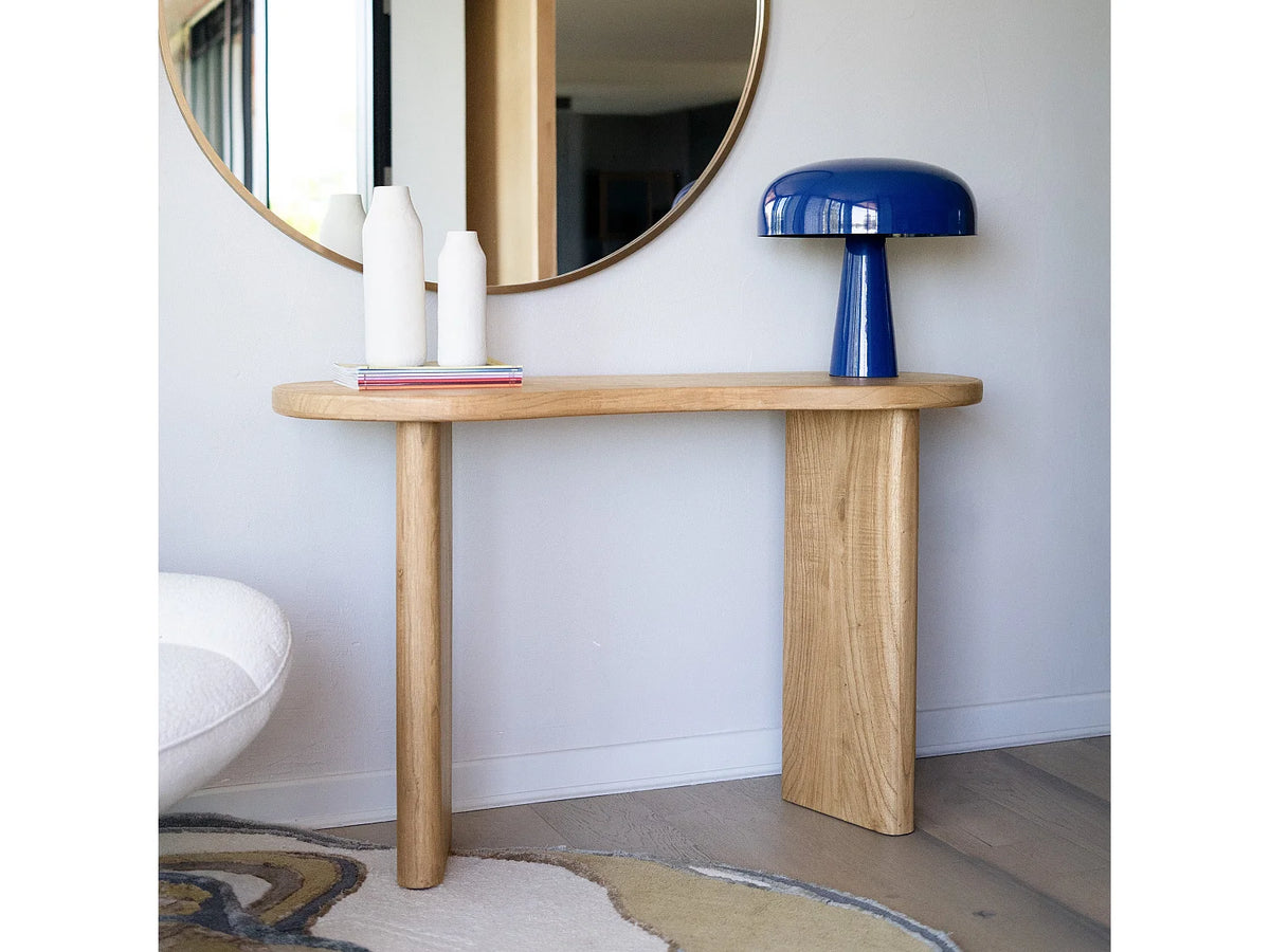 Console Japandi plateau organique en bois de mindi massif naturel 120 x 75,5 cm - Brandan