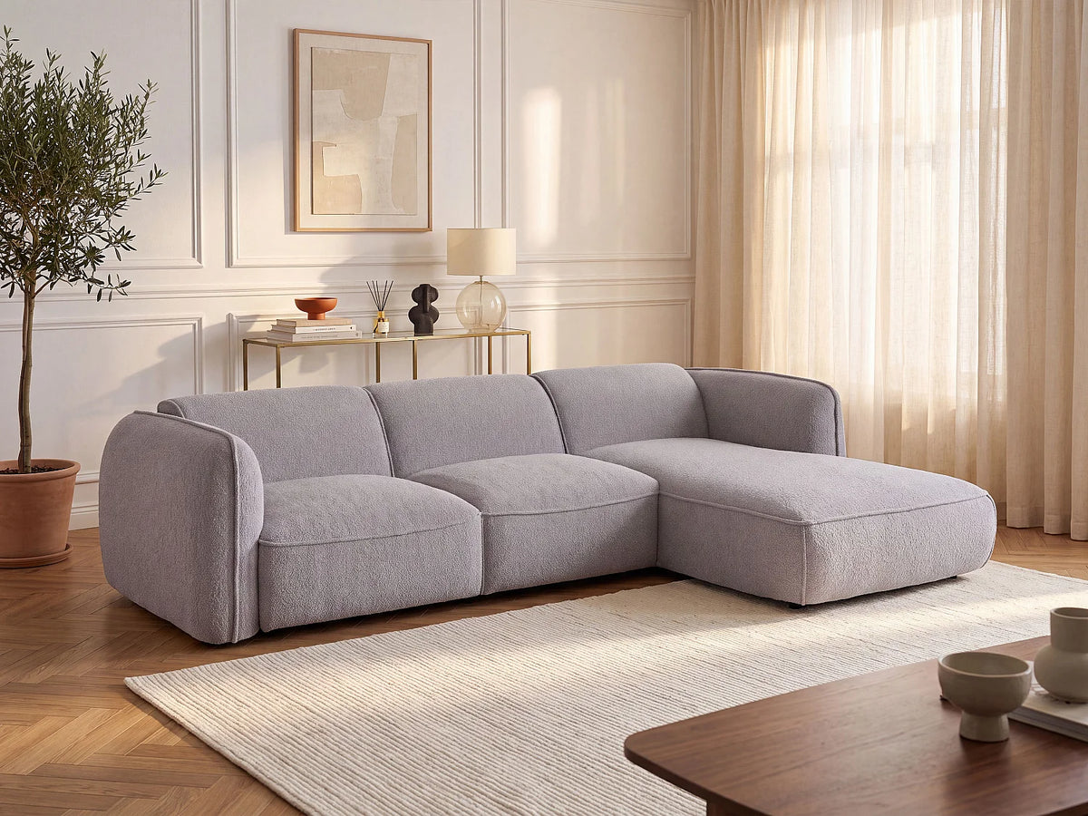 Canapé d'angle Japandi droit en tissu chenille gris clair 272 cm - Camilio