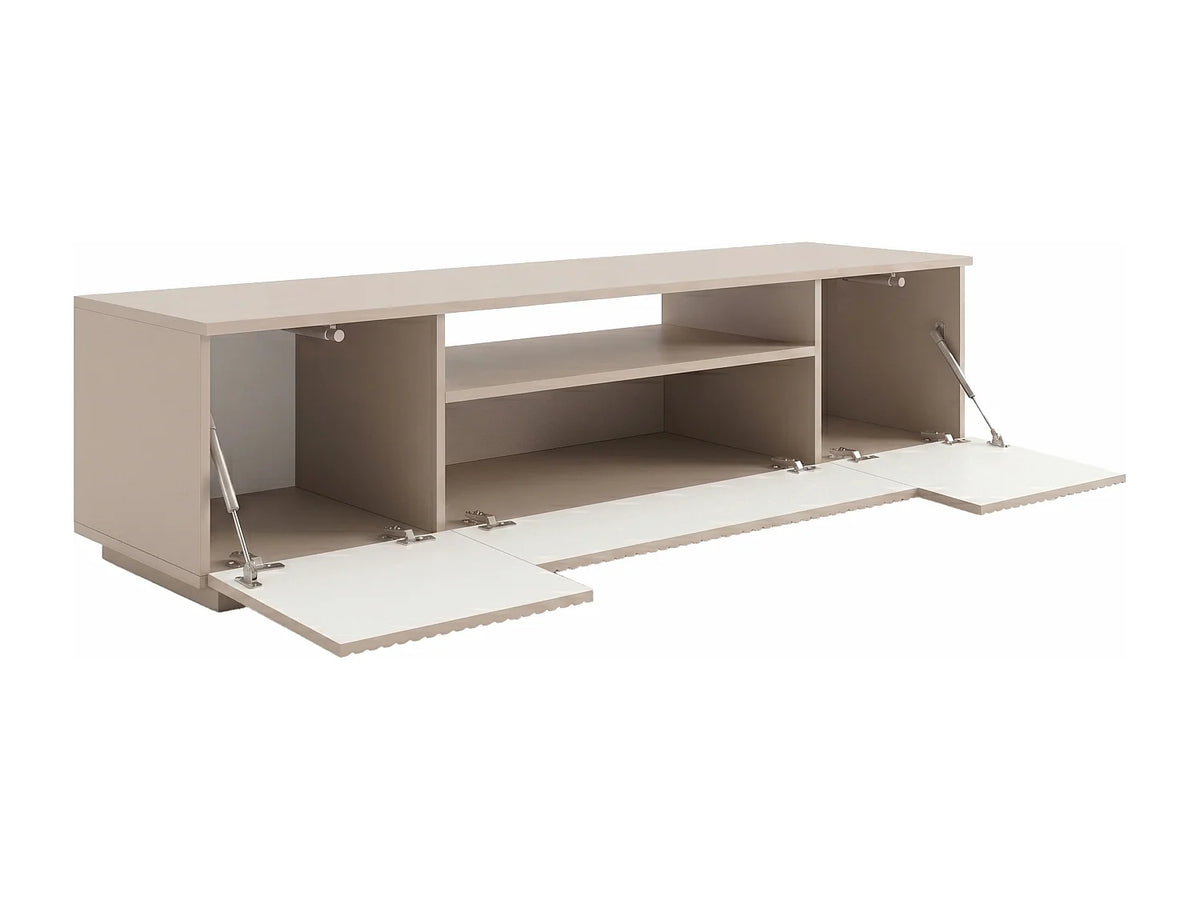 Meuble TV Japandi 3 portes et 1 niche façade rainurée beige 180 x 44,6 cm - Erolya
