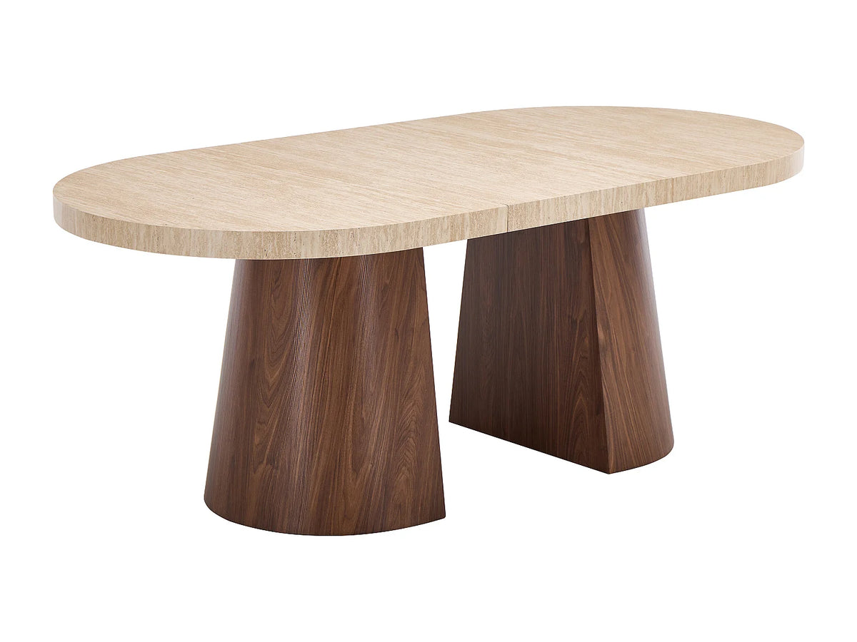 Table à manger ovale Japandi extensible 6 à 12 personnes effet travertin 150 x 100 cm - Cloeva