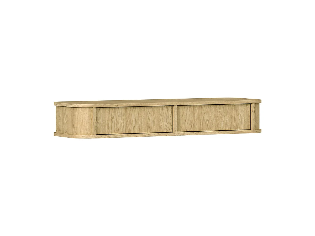 Console Japandi murale 1 tiroir push to open effet bois naturel 108 x 17 cm - Halina