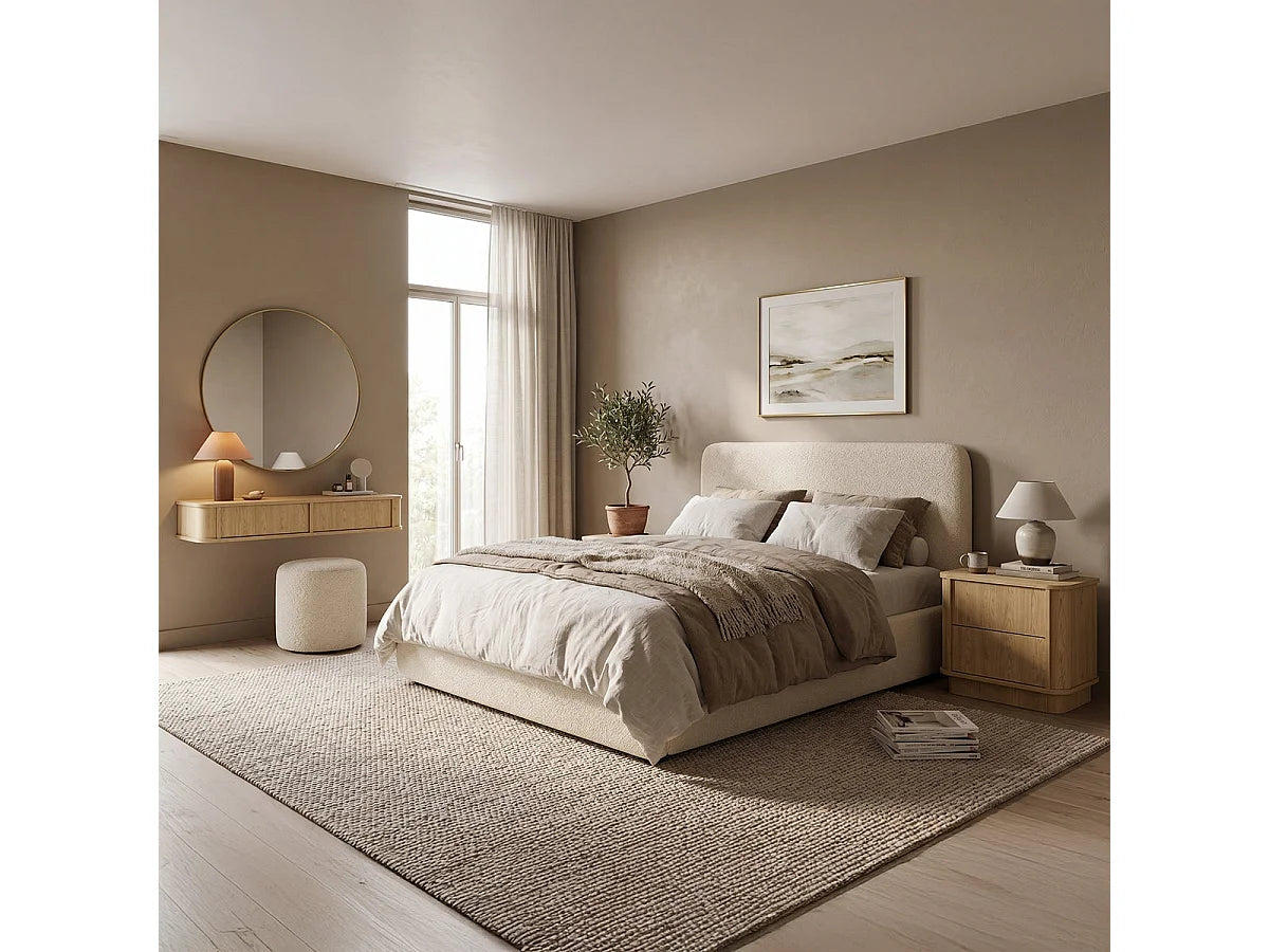 Console Japandi murale 1 tiroir push to open effet bois naturel 108 x 17 cm - Halina